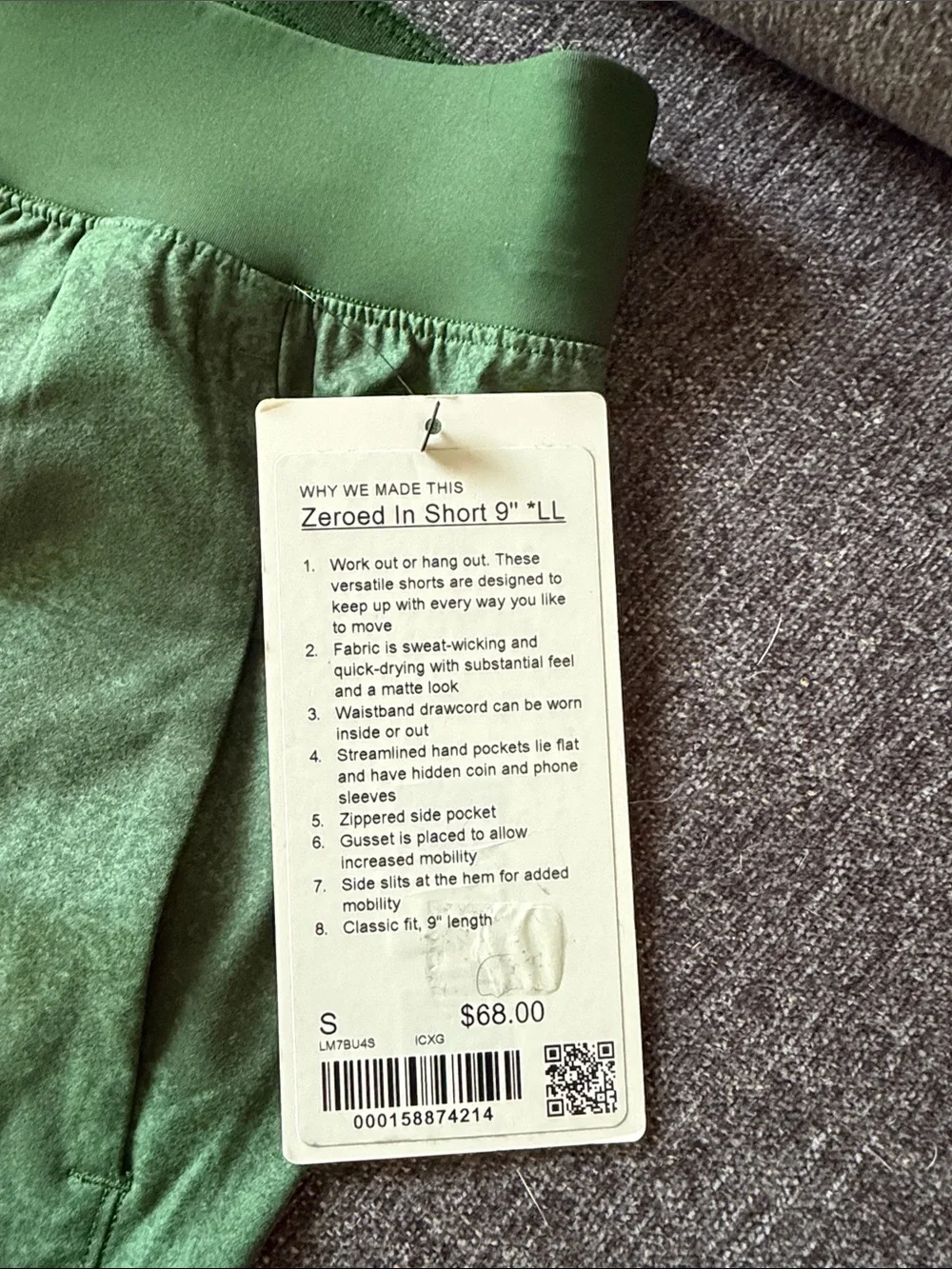 lululemon Men's Zeroed In Short - linerless 9” inseam (heathered green)